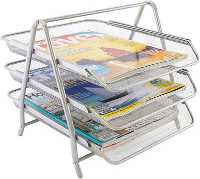£16.99 • Buy Osco Silver Wire Mesh Desktop 3 Tier Letter Tray Sliding Drawers With Handles