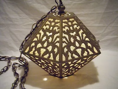Vintage MCM Pierced Brass Hanging Ceiling Light (AS-IS) • $199.99