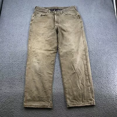LL Bean Pants 36x32 Brown Flannel Lined Denim Straight Workwear 46322 • $21.99