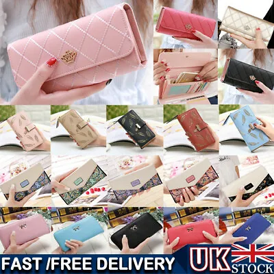 Ladies Leather Wallet Long Purse Phone Card Holder Case Clutch Large Capacity UK • £8.77