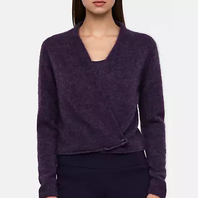 SARAH PACINI One Size Dark Plum Mohair Merino Wrap Sweater Top F/W '21 NWT • $326.25
