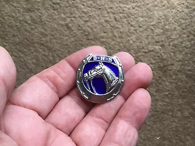 Equestrian BHS British Horse Society Vintage Badge Blue Enamel Silver Tone Metal • £4.50