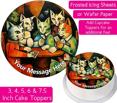 Cats Playing Cards Edible Wafer & Icing Personalised Cake Toppers Decor Animals • £2.25