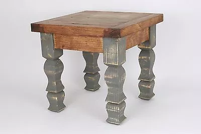 Rustic End Table-Mexican-18x18x17-Furniture-Primitive-Old Door-Industrial Gray • $249.97