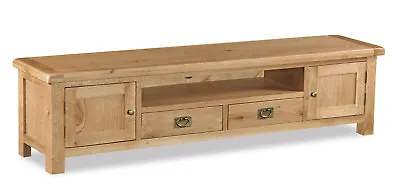 Oakvale Extra Large Low Line Media Stand / Solid Wood 2 Drawer TV Unit / 2M Wide • £469