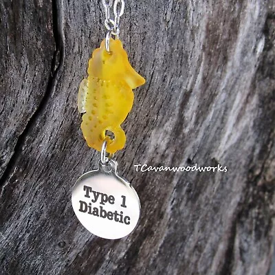 Diabetic Medical Alert Type 1 Diabetic Necklace Sea Glass Seahorse Stainless • $24.95