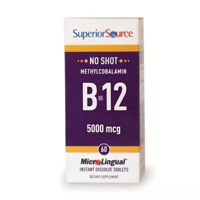 Superior Source No Shot Methylcobalamin B12 5000 Mcg 60 Sublingual Tablet • $30.98