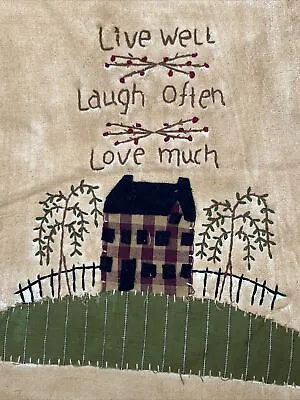 Quilt Block Hand Embroidered Live Well Laugh Often Love Much Home Tea Stained • $10