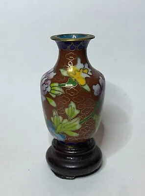 Miniature 5.5cm Cloisonné Vase On Stand Metal Brass/Copper Asian Chinese • $16.73