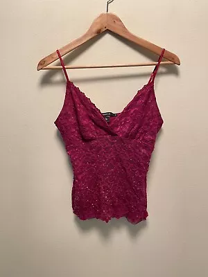 Vintage Arden B. Womens Camisole Medium Floral Lace Mesh Semi Sheer Sequin Y2K • $29.88