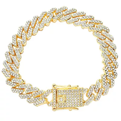 Men's Hip Hop 14k Gold Plated CZ Iced Miami Cuban Link Chain Bracelet Necklace • $17.90