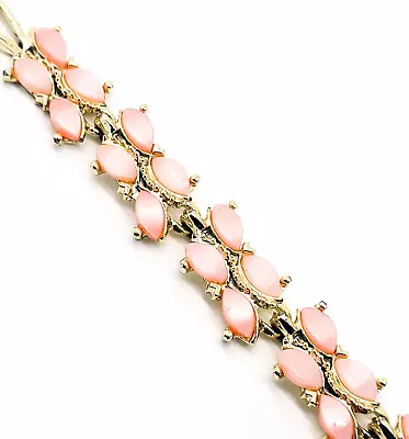 Pink Moonglow Thermoset Lucite Silver Toned Vintage Tennis Bracelet 7.25 Inches • $16.20