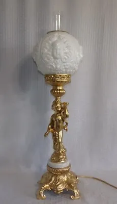 $399 • Buy GIGANTIC Victorian Cherub Parlor Lamp With Opal Cherub-Face Ball Shade GWTW ELEC