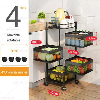 Vegetable Storage 4 Tiers Rotating Rack Kitchen Trolley Cart Organiser Holder AU • $79.85