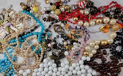 Vintage Mixed Beads Lot Jewelry Making Necklace Stone Art Glass Unusual Marble + • $15