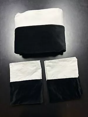 Restoration Hardware Velvet Sateen Banded Duvet + Shams Full Queen Black White • $225