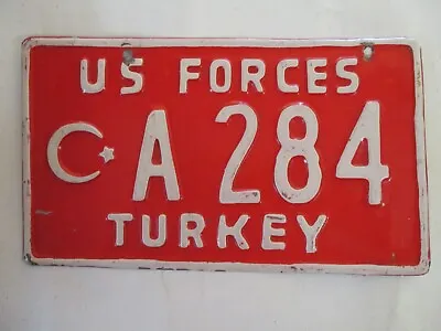 1970s US FORCES TURKEY License Plate Tag UNIQUE STYLE RED • $149.99