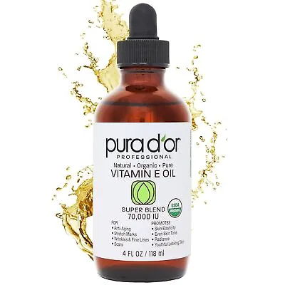 PURA D'OR Dor Vitamin E Oil 70000 IU 100% Pure USDA Organic & Natural 4oz • $15.99