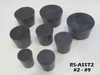 Black Solid Rubber Laboratory Stoppers Assortment Sizes 2 3 4 5 6 7 8 9 RS-ASST2 • $10.99