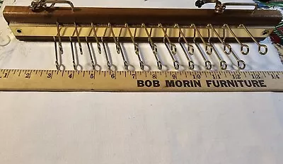 Vintage 24 Hook Wood Brass Tie Rack Belt Scarfs Closet Holder 13  Long Mountable • $11.75