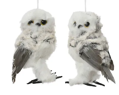 Natural Colour Owl Christmas Tree Decoration Feathers Faux Fur Hang Or Stand X 2 • £9.99