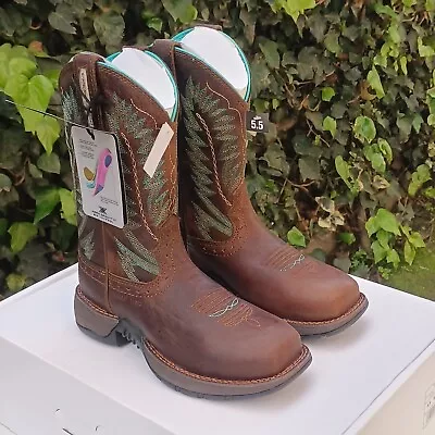 Shyanne Western Comp Toe Boots Size 5.5 Brown Teal Xero Gravity Insoles • $15.17