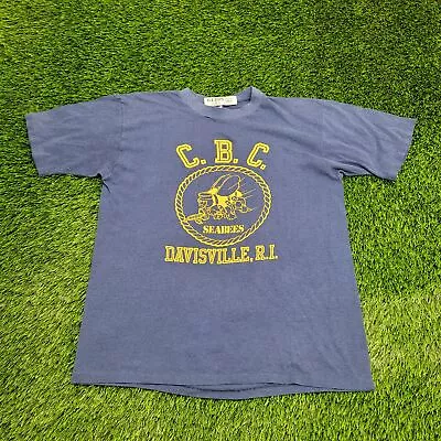 Vintage 90s Davisville US-Navy Seabees Shirt M-Short 20x25 Blue Naval-CBC USA • $68.77