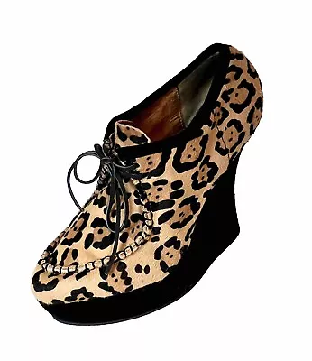 L.A.M.B. Gwen Stefani Pony Hair Leopard Print Wedges Booties Shoes 10 M As Is • $14.99