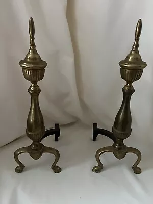 Vintage Cast Iron Brass Federal Style Fireplace Andirons 19” • $74.99