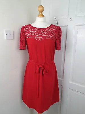 JAEGER BOUTIQUE Red Lace Tie Belt Dress Size 10 • £17.99