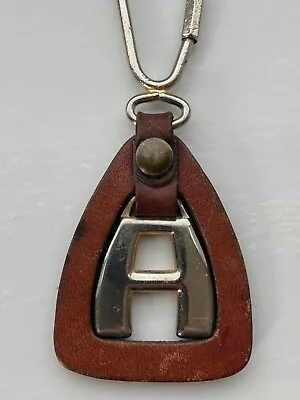 Vintage Letter A Initial Monogram Leather & Metal Keychain • $11.70