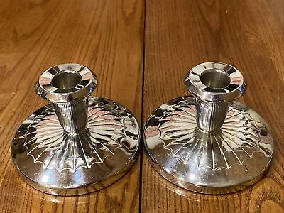 Pair Of 2 Vintage MCM CHROME KROME KRAFT Farber Bros Candlestick Holder Art Deco • $24.43