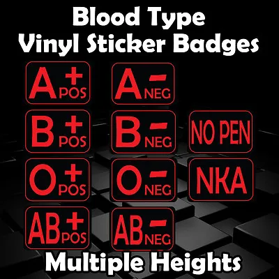 Blood Type Stickers - Multiple Sizes - Black - Red | Military | Airsoft | Helmet • £2.61