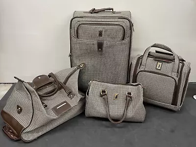 London Fog 4 Piece Set Houndstooth GEOMETRIC PATTERN BROWN/Green Bnfts Charity • $300