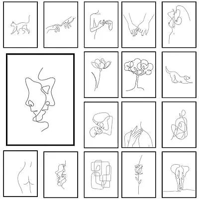 £3.49 • Buy Abstract One Line Drawing Framed Wall Art Shape Print Continuous Line Poster