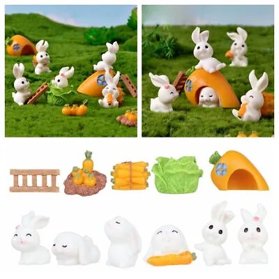 £1.99 • Buy Resin Bunny Statue Mini Carrot House Miniature Rabbit Figurine Fairy Garden