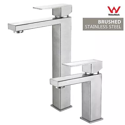 Square Brushed Nickel Tall Bathroom Basin Mixer Sink Tap Spout Vanity Faucet • $71