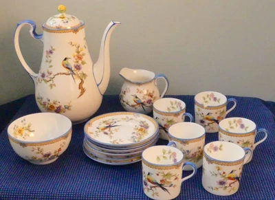 £120 • Buy Aynsley Bird Design Coffee Set With Pot, Sugar Bowl & Creamer - B948