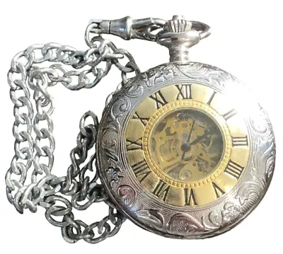 Majesti Pocket Watch Silver & Gold Tone Vintage 17 Jewel • $38.98
