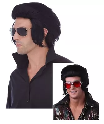 Pompadour Retro Black Wig 50's-60's Men Costume Accessory Sideburns Elvis Style • $32.95