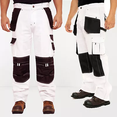 White Pants For Men Construction Painters Pant Utility Trousers Knee Pad Pockets • $29.99