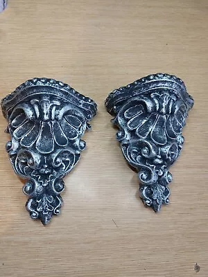 £28 • Buy 2 Floral Plaster Ornate Corbels Wall Plaques Shelf's Bracket Mouldings Pewter