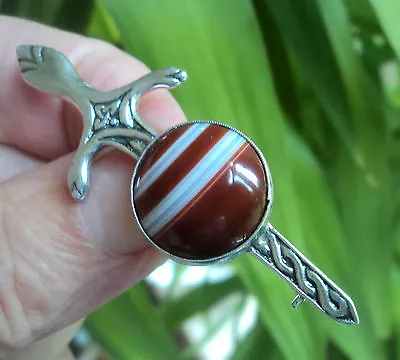 £78.99 • Buy Sterling Silver Scottish Iona Agate Celtic Sword Brooch John Hart 1968 Edinburgh