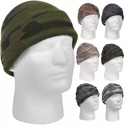 Camo Watch Cap Beanie Skully Knitted Cuffed Stocking Sock Hat Winter Acrylic • $10.99