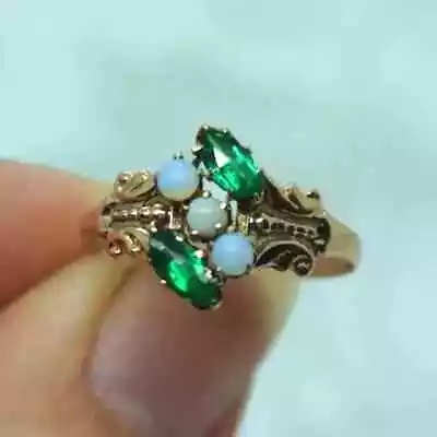 Vintage Style 2 Ct Emerald/Opal Lab Created Wedding Ring 14K Yellow Gold Plated • $106.48