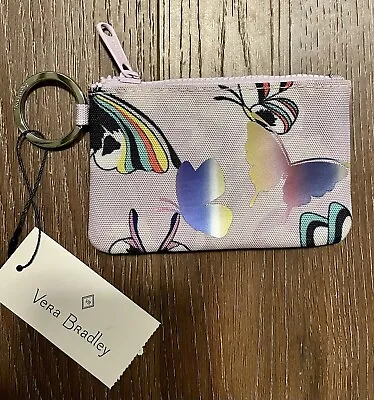 NWT Vera Bradley ReActive Zip ID Case In “Lavender Butterflies” With Key Ring • $10.90