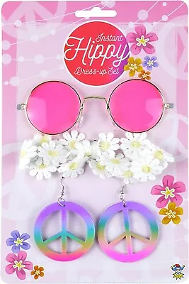 Instant Hippy Dress Up 4 Pieces Set Hippie Costume Accessories Peace Sign Glass • £4.99