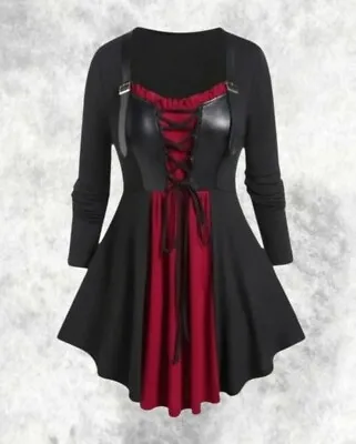 New Black & Red Knit & PU Gothic Corset Front Long Sleeved Top Size 3XL 22 24 26 • $37.32
