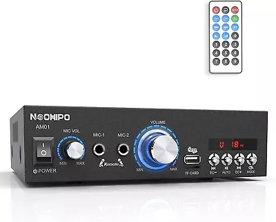 NEOHIPO Bluetooth Audio Amplifier 2.0 Channel Hi-Fi Karaoke Amp 300W Peak Power • £49.99