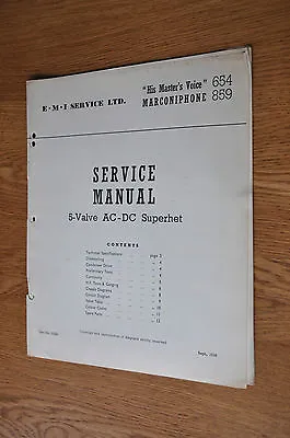HMV 654 Marconiphone 859 5-valve AC-DC Superhet Genuine Service Manual • $4.98
